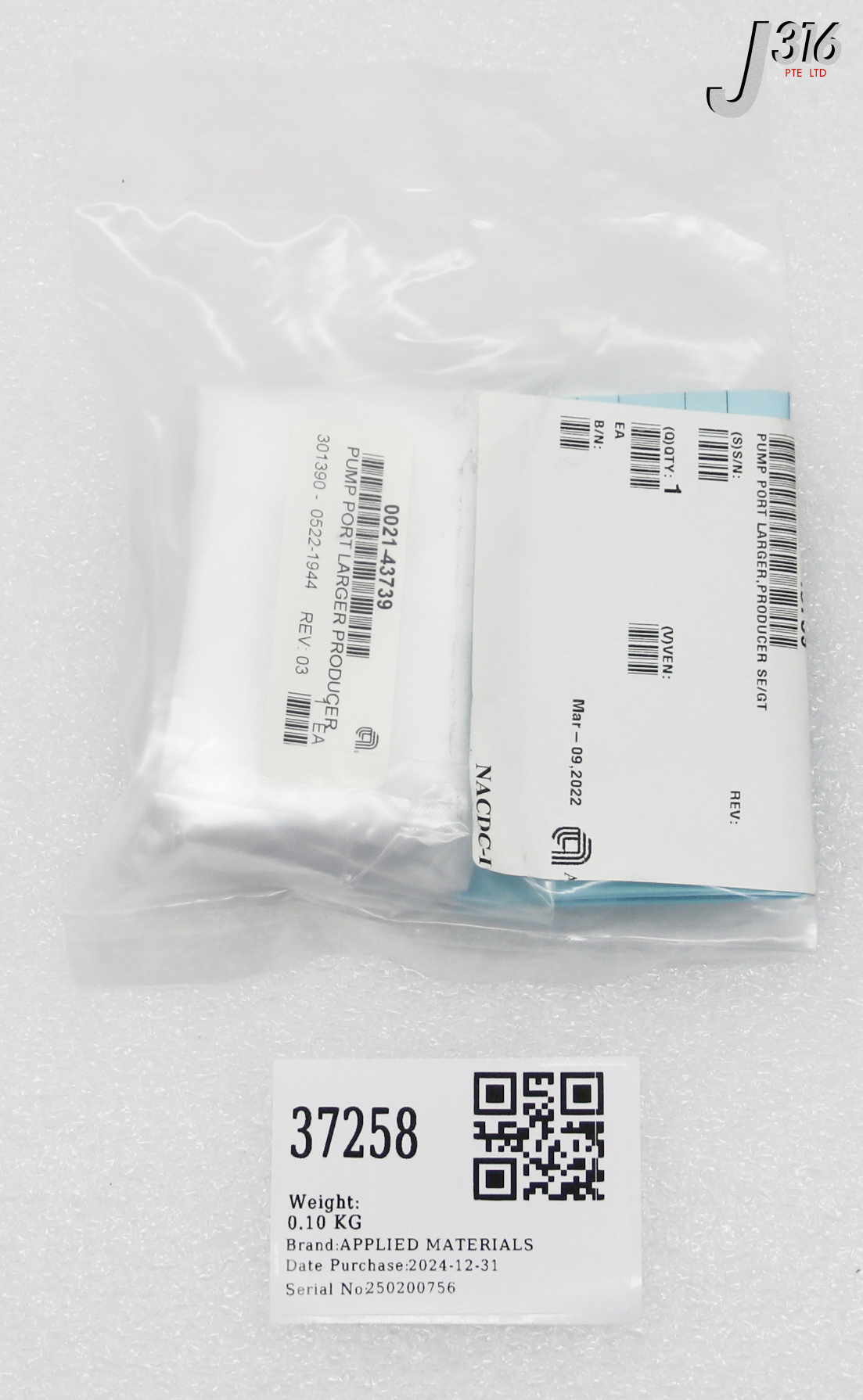 37258 APPLIED MATERIALS PUMP PORT LARGER, PRODUCER SE/GT (NEW